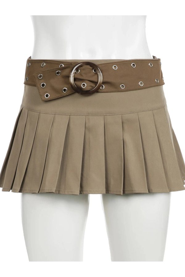 Belted Pleated Mini Skirt in Y2K Style for Chic Aesthetic Outfits