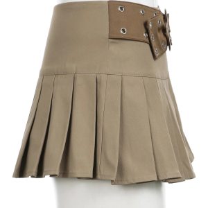 Belted Pleated Mini Skirt in Y2K Style for Chic Aesthetic Outfits