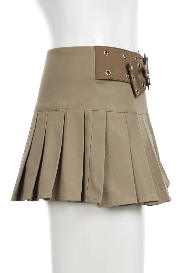 Belted Pleated Mini Skirt in Y2K Style for Chic Aesthetic Outfits