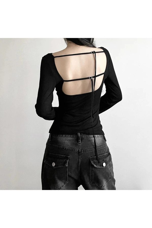 Black Off-Shoulder Ribbed Top for Y2K Aesthetic & Grunge Style Outfits