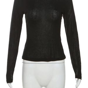 Black Off-Shoulder Ribbed Top for Y2K Aesthetic & Grunge Style Outfits