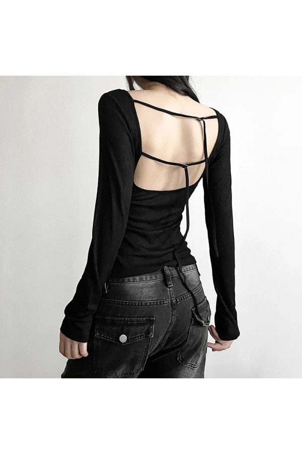 Black Off-Shoulder Ribbed Top for Y2K Aesthetic & Grunge Style Outfits