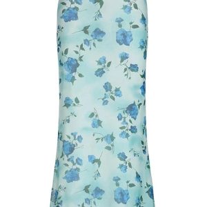 Blue Blossom Mesh Maxi Skirt - Y2K Aesthetic Floral Layered Style