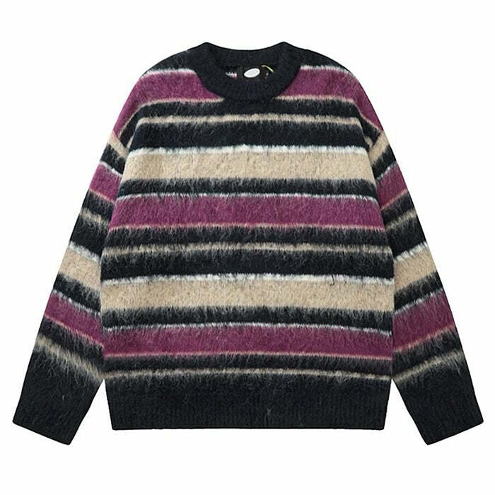 Blueberry & Cream Striped Sweater - Y2K Aesthetic Cozy Top for Fall