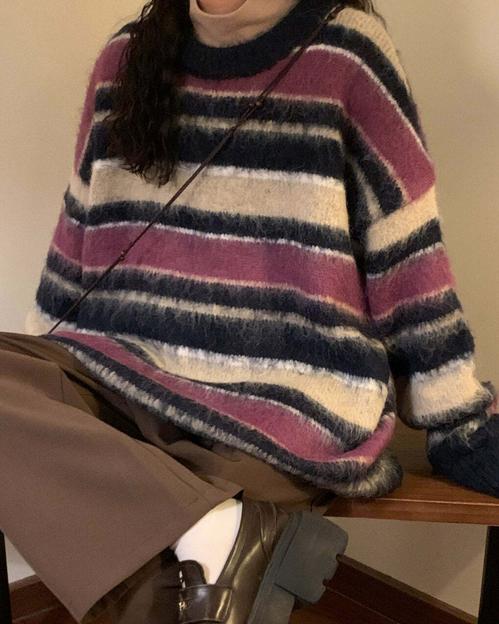 Blueberry & Cream Striped Sweater - Y2K Aesthetic Cozy Top for Fall