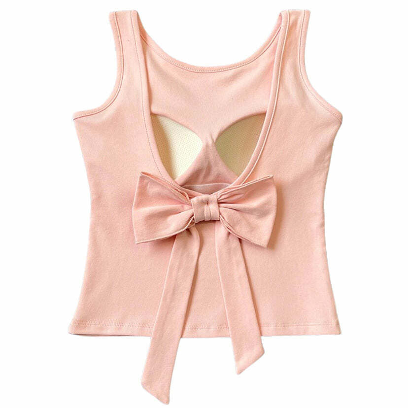 Blush Built-In Cup Bow Top - Y2K Fashion Cute Aesthetic Top