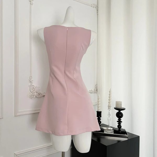 Blush Crystal-Trim A-Line Dress for Y2K Aesthetic & Coquette Style