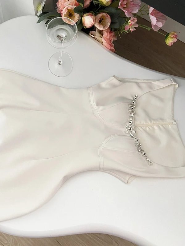 Blush Crystal-Trim A-Line Dress for Y2K Aesthetic & Coquette Style