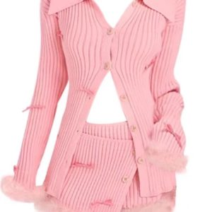 Blush Feather Dream Set - Y2K Aesthetic Coquette Style Loungewear