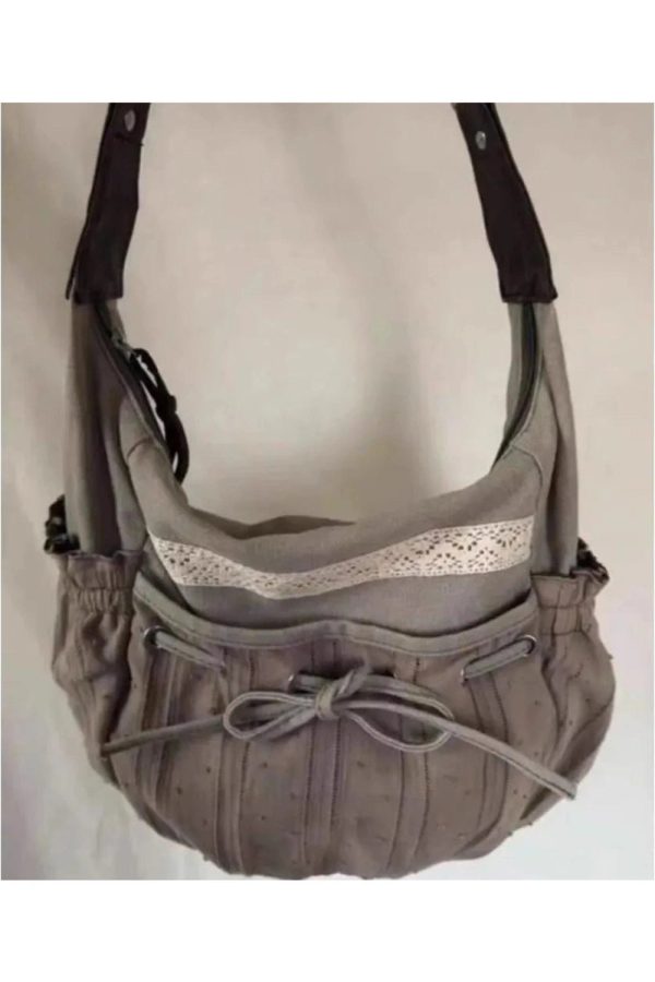 Boho Lace-Trim Hobo Bag for Y2K Aesthetic and Coquette Style Lovers