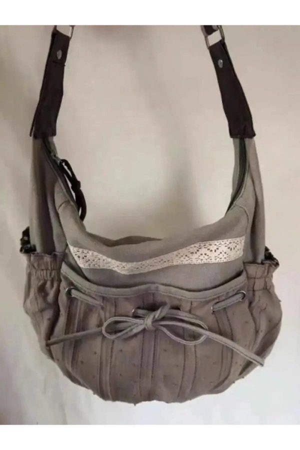 Boho Lace-Trim Hobo Bag for Y2K Aesthetic and Coquette Style Lovers