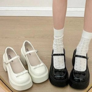 Bow Charm Platform Mary Janes: Y2K Aesthetic Cute Footwear for Every Outfit