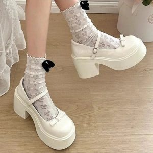 Bow Charm Platform Mary Janes: Y2K Aesthetic Cute Footwear for Every Outfit