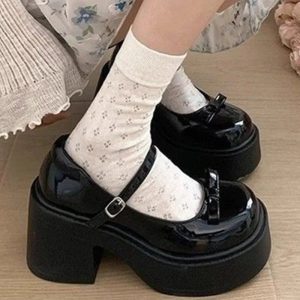 Bow Charm Platform Mary Janes: Y2K Aesthetic Cute Footwear for Every Outfit