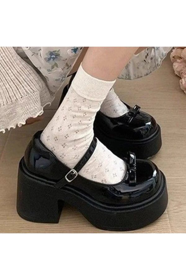 Bow Charm Platform Mary Janes: Y2K Aesthetic Cute Footwear for Every Outfit