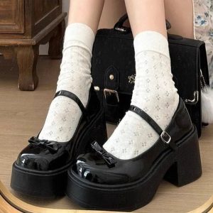 Bow Charm Platform Mary Janes: Y2K Aesthetic Cute Footwear for Every Outfit