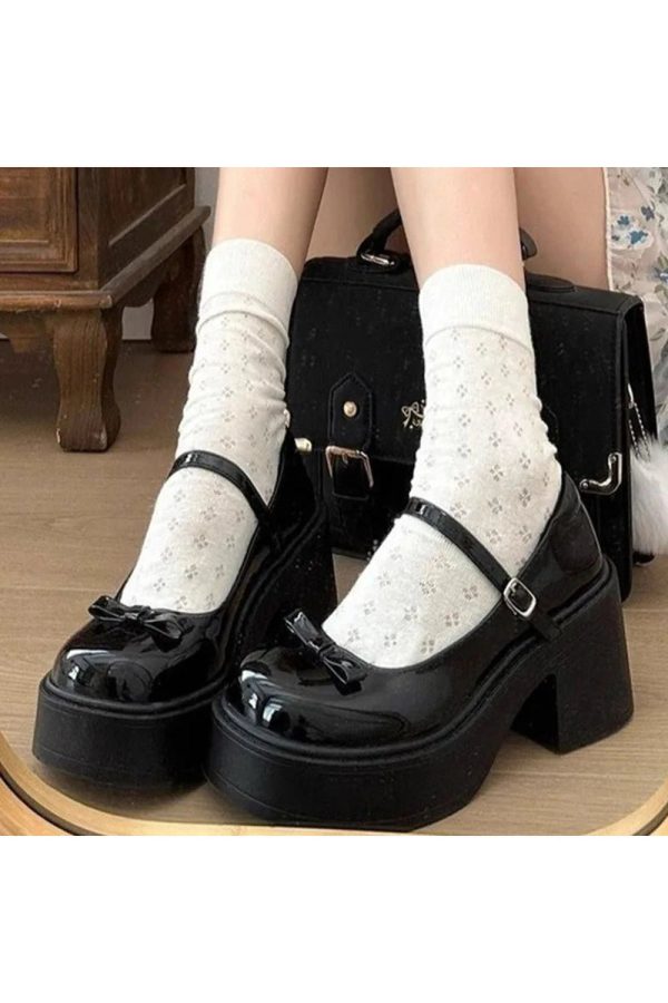 Bow Charm Platform Mary Janes: Y2K Aesthetic Cute Footwear for Every Outfit