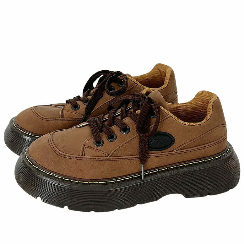 Brown Aesthetic Platform Oxford Shoes for Y2K and Grunge Style Lovers