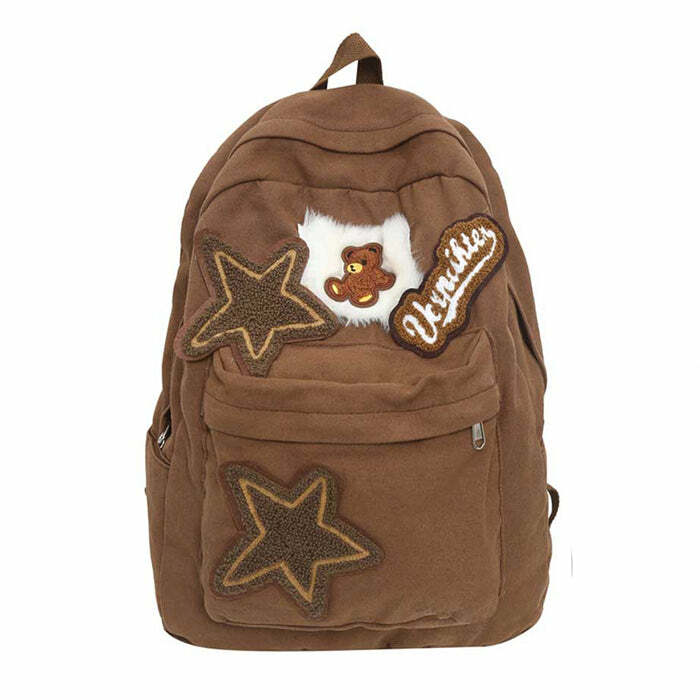 Brown Bear Star Backpack - Y2K Aesthetic Cute Bag for Trendy Outfits