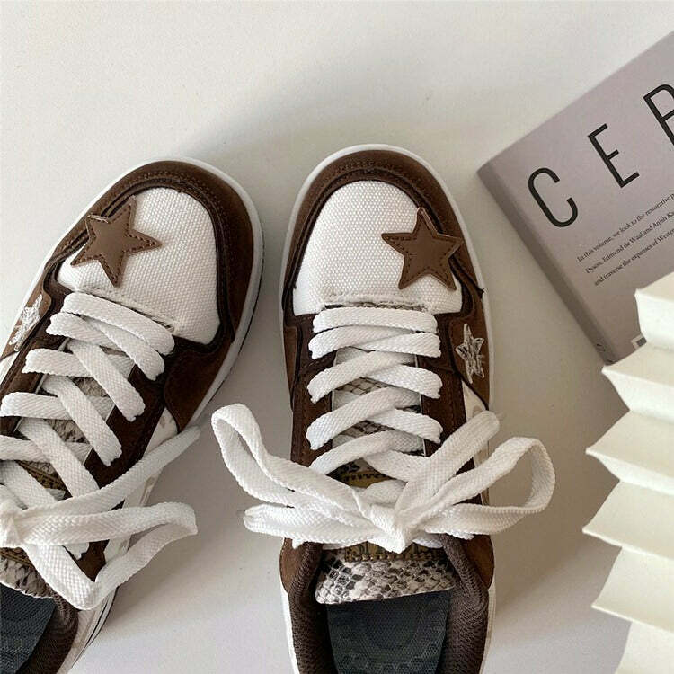 Brown Star Aesthetic Sneakers for Y2K Style and Grunge Outfits