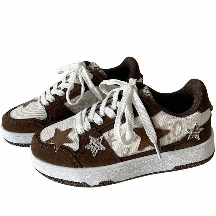 Brown Star Aesthetic Sneakers for Y2K Style and Grunge Outfits