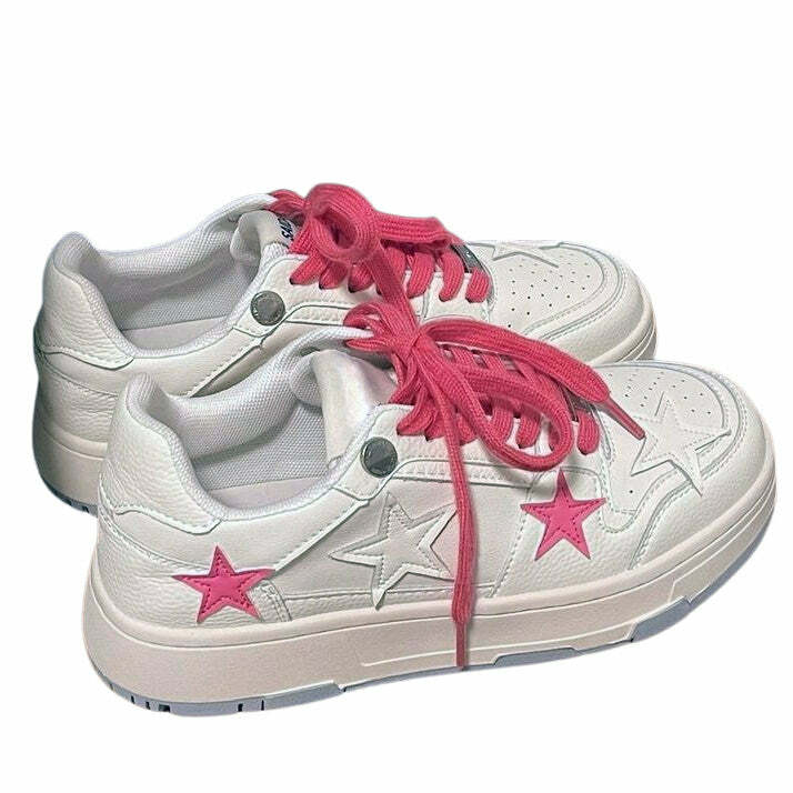 Bubblegum Pink Star Sneakers: Y2K Aesthetic Footwear for Trendy Outfits