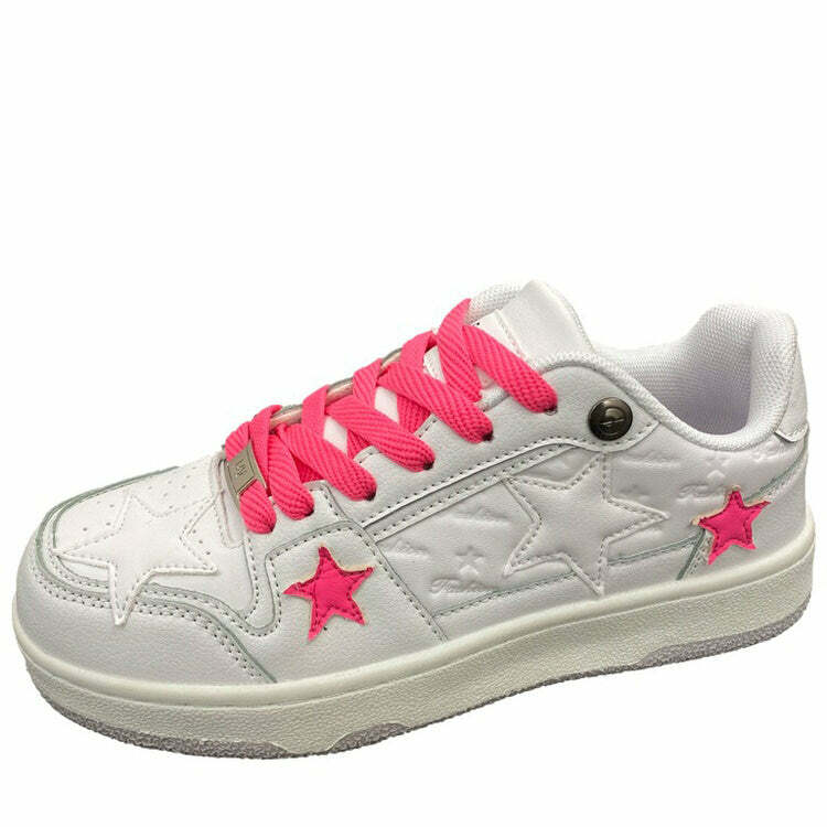 Bubblegum Pink Star Sneakers: Y2K Aesthetic Footwear for Trendy Outfits