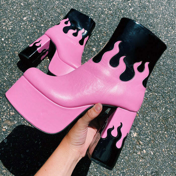 Bubblegum Pink Y2K Boots for Coquette and Grunge Aesthetic Outfits