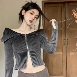 Bubblegum Y2K Off-Shoulder Zip-Up Top for Cute Aesthetic Outfits