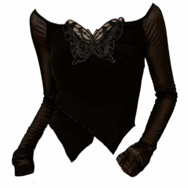 Butterfly Cut Out Long Sleeve Top - Y2K Aesthetic Cute Top for Fall