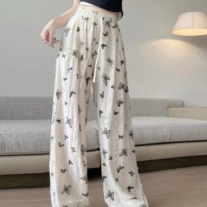 Butterfly Embroidered Wide-Leg Pants for Y2K Aesthetic Outfits