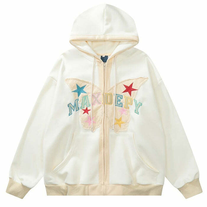 Butterfly Embroidery Y2K Hoodie for Coquette and Grunge Aesthetic Lovers