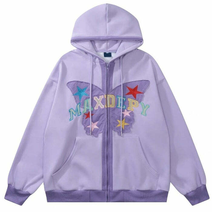 Butterfly Embroidery Y2K Hoodie for Coquette and Grunge Aesthetic Lovers