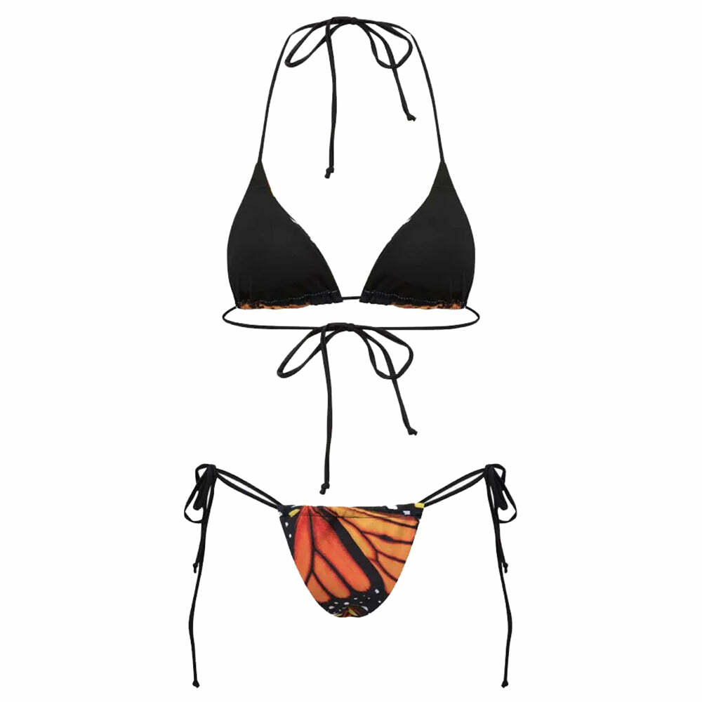 Butterfly Print Bikini Set - Y2K Aesthetic Swimwear for Trendy Summer Vibes