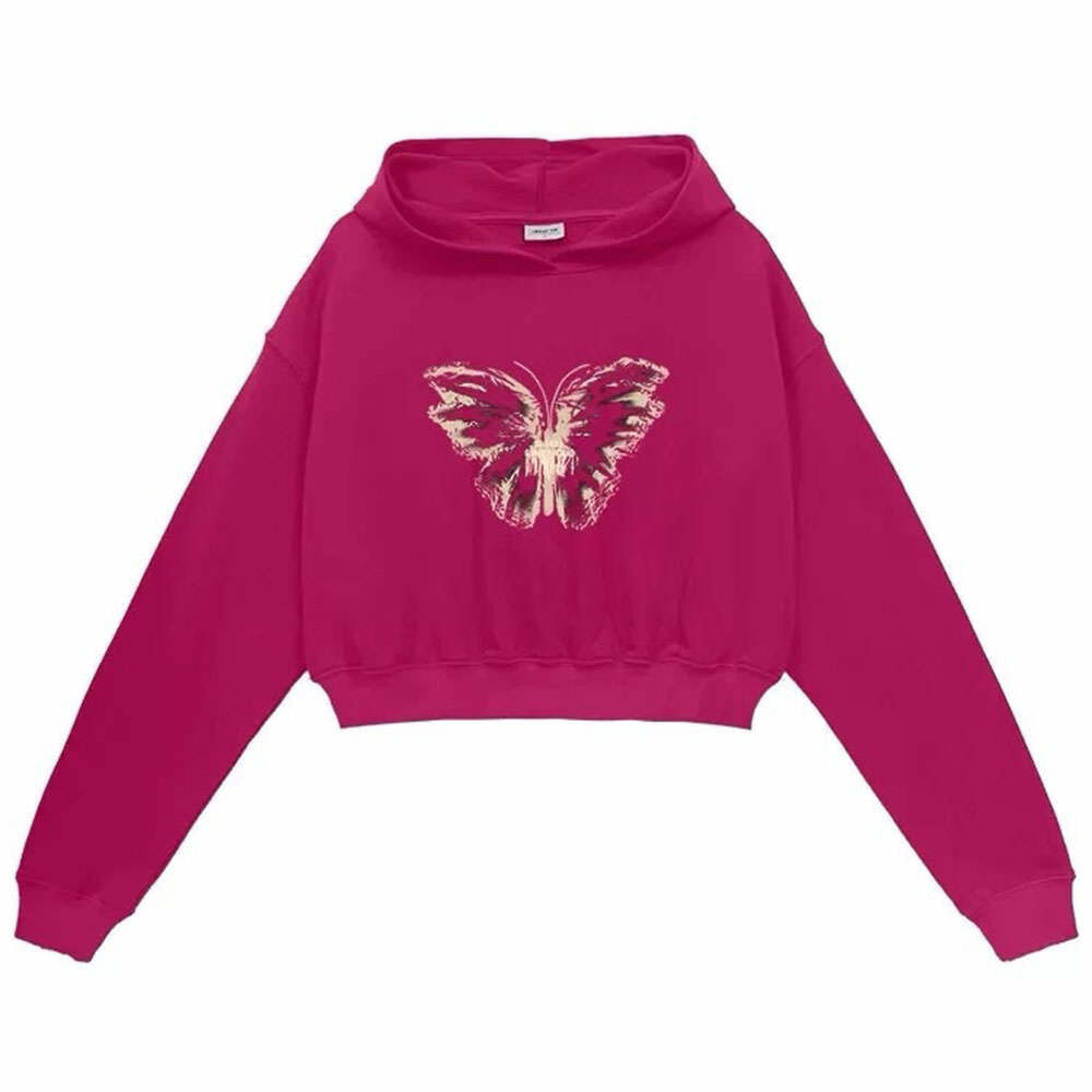 Butterfly Print Y2K Crop Hoodie for Coquette and Grunge Aesthetics