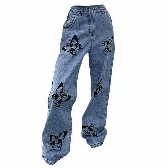 Butterfly Print Y2K Jeans for a Cute Coquette Aesthetic Look