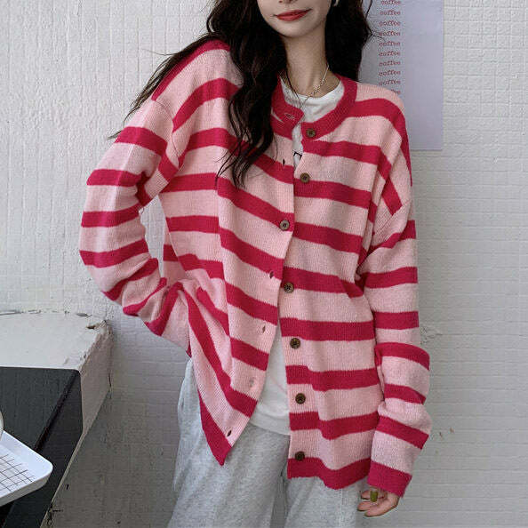 Candy Crush Striped Cardigan - Y2K Aesthetic Cute Layering Piece