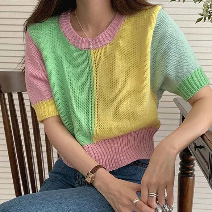 Candy Fairy Y2K Pastel Knit Top - Cute Aesthetic Sweater for Fall