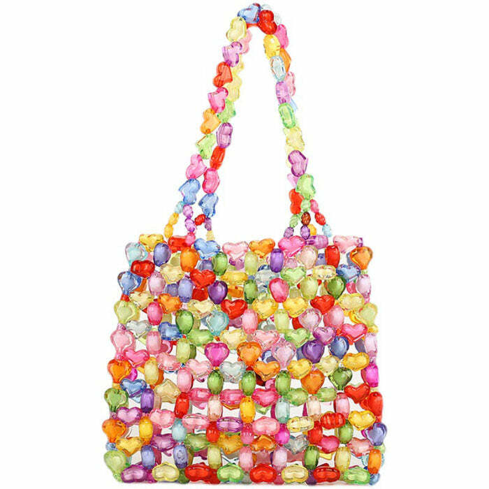 Candy Hearts Beaded Handbag - Y2K Aesthetic Cute Accessory for Outfits