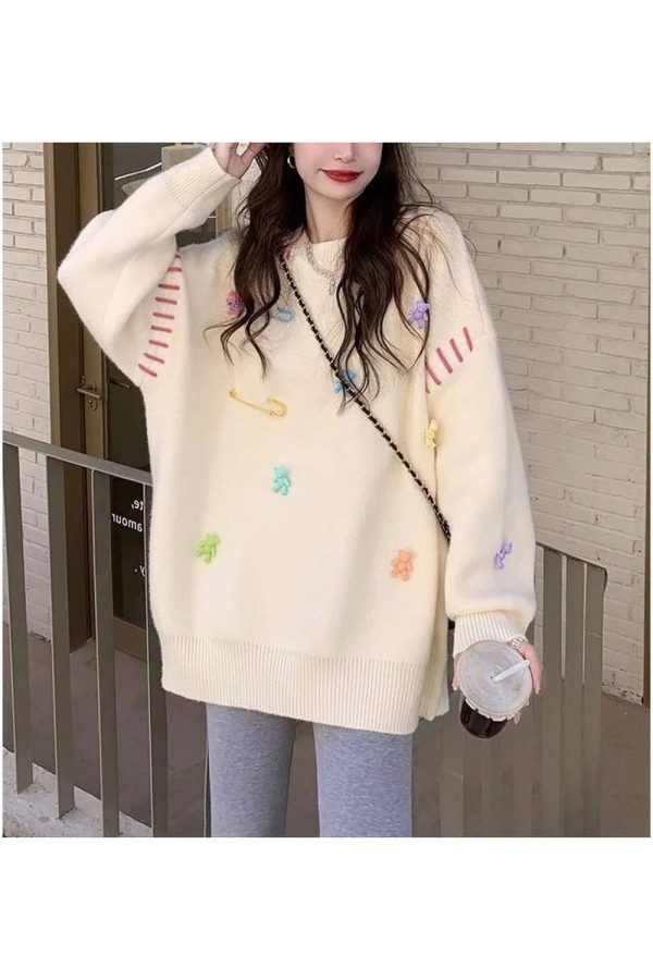 Candyland Charm Knit Sweater - Y2K Aesthetic Cozy Fall Fashion