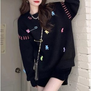 Candyland Charm Knit Sweater - Y2K Aesthetic Cozy Fall Fashion