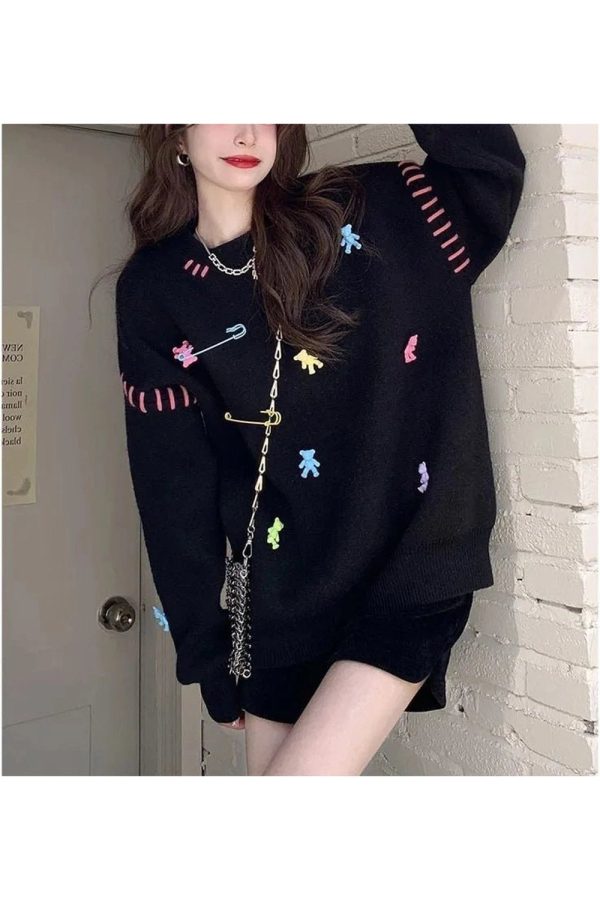 Candyland Charm Knit Sweater - Y2K Aesthetic Cozy Fall Fashion