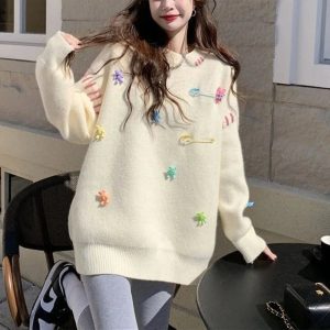 Candyland Charm Knit Sweater - Y2K Aesthetic Cozy Fall Fashion