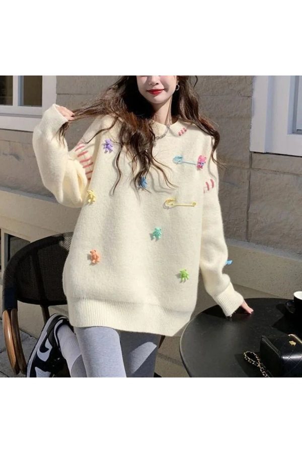 Candyland Charm Knit Sweater - Y2K Aesthetic Cozy Fall Fashion