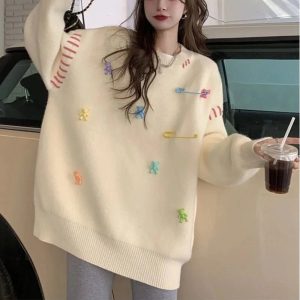 Candyland Charm Knit Sweater - Y2K Aesthetic Cozy Fall Fashion