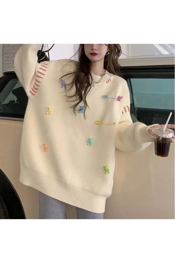 Candyland Charm Knit Sweater - Y2K Aesthetic Cozy Fall Fashion