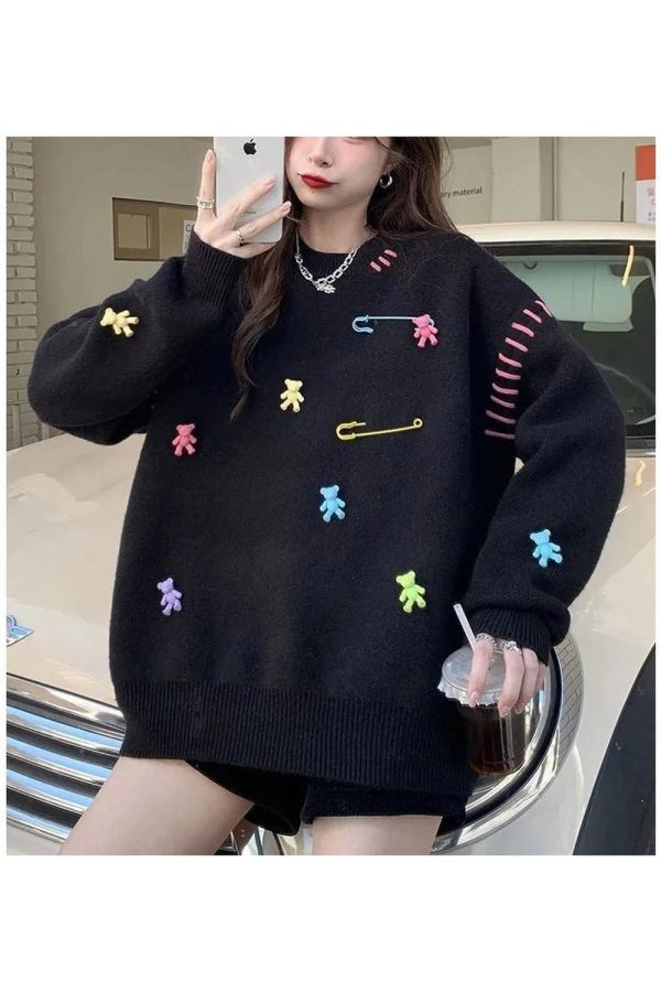 Candyland Charm Knit Sweater - Y2K Aesthetic Cozy Fall Fashion