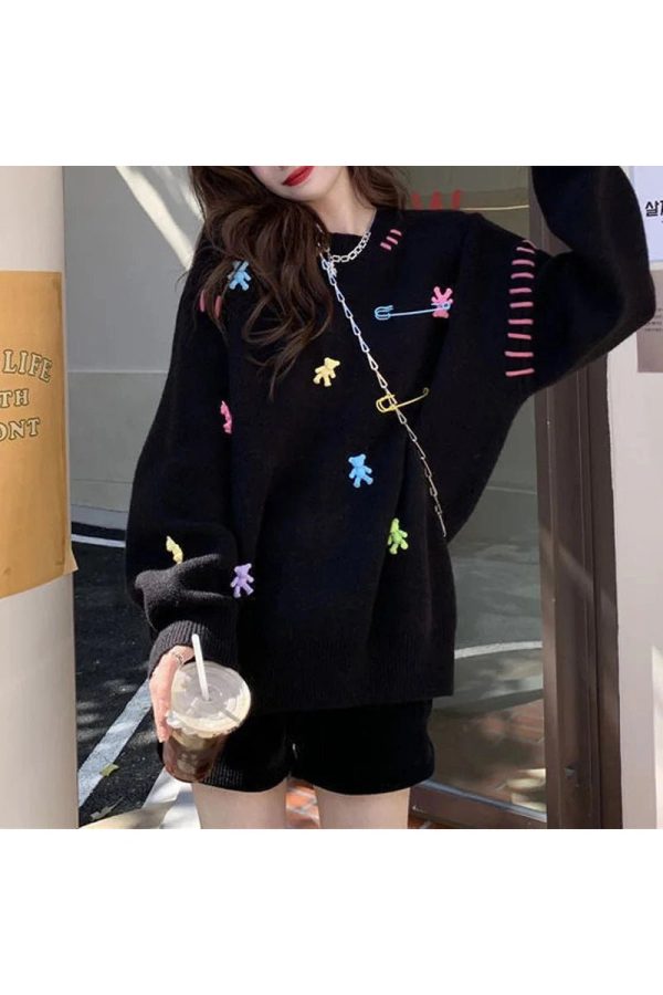 Candyland Charm Knit Sweater - Y2K Aesthetic Cozy Fall Fashion