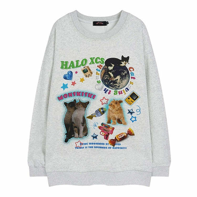 Cat Planet Graphic Sweatshirt - Y2K Aesthetic Comfy Hoodie for Cute Outfits