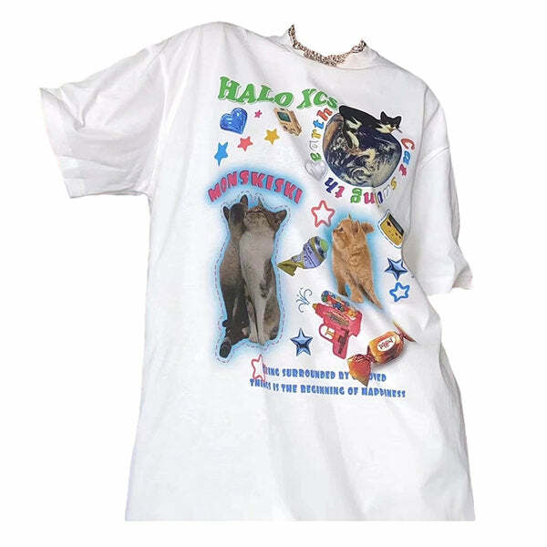 Cat's Planet Y2K Graphic Tee - Cute Aesthetic Top for Trendy Outfits